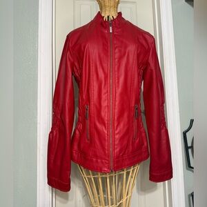 Vintage Women’s Medium Miss Lili Vibrant Red Faux Leather Jacket